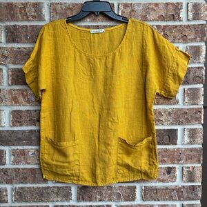 Francesca Bettina 100% linen Chic Mustard Blouse for Women
